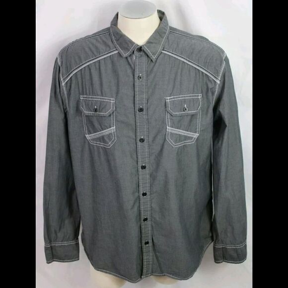Buckle BKE Gray Button Front Long Sleeve Mens Athletic Fit XL. - Picture 1 of 7